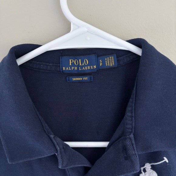 Polo Ralph Lauren Women's Navy Polo Shirt Big Pony Skinny Fit Preppy Size S - Picture 2 of 7